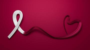 Qatar Flag colors ribbon making bow to heart shape for cancer awareness month 3d illustration photo