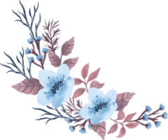 bel arrangement de fleurs bleues et de feuilles brunes illustration aquarelle