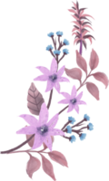 bel arrangement de fleurs violettes et de feuilles brunes illustration aquarelle png