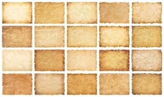collection set old parchment paper sheet vintage aged or texture isolated on white background photo