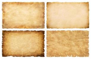 collection set old parchment paper sheet vintage aged or texture isolated on white background photo