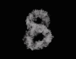 número 8 de humo realista esparcido sobre fondo oscuro foto