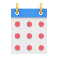 Simple flip calendar. 3D rendering. PNG icon on transparent background.