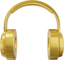 Wireless headphones front view. Gold PNG icon on a transparent background. 3D rendering.