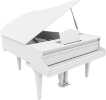 piano de cola blanco, instrumento musical. representación 3d icono png sobre fondo transparente.