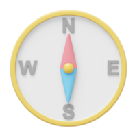 Simple pastel compass, navigation, direction finding. 3D rendering. PNG icon on transparent background.