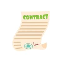 icono de contrato de documento, estilo de dibujos animados vector