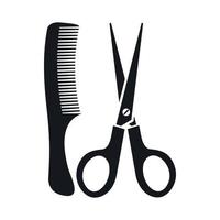 Scissors and comb icon, simple style vector