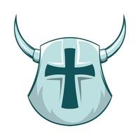 Medieval shield with cross and horns icon vector