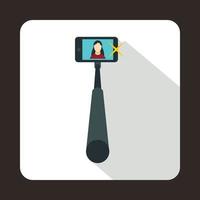 selfie stick con icono de teléfono móvil, estilo plano vector