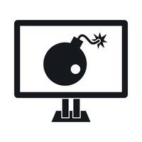 bomba en el icono del monitor de la computadora, estilo simple vector