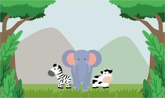 lindos animales de la selva en estilo de dibujos animados, animales salvajes, diseños de zoológicos para ilustración de fondo