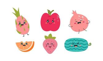 Cute fruits funny characters icon vector