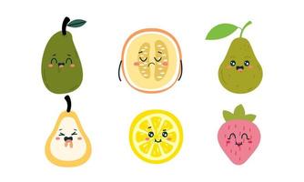 frutas lindas personajes divertidos icono vector