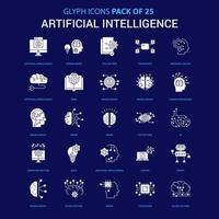 Artificial Intelligence White icon over Blue background 25 Icon Pack vector