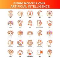 naranja futuro 25 conjunto de iconos de inteligencia artificial vector