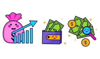 Kawaii finance sticker of business and finance elements. Doodle finance sticker vector