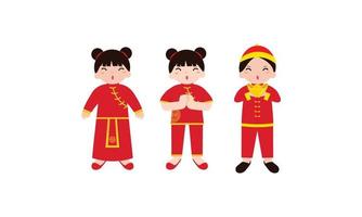 Happy chinese new year card with a kid wearing chinese traditional costumes vector