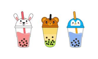 set té de burbujas kawaii con vector de caras de animales