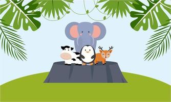 Cute jungle animals in cartoon style, wild animal, zoo designs for background illustration vector