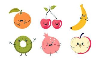 Cute fruits funny characters icon vector