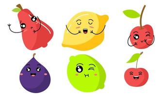 Cute fruits funny characters icon vector