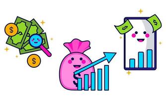 Kawaii finance sticker of business and finance elements. Doodle finance sticker vector