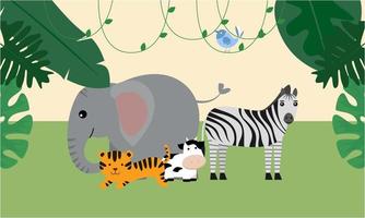 Cute jungle animals in cartoon style, wild animal, zoo designs for background illustration vector