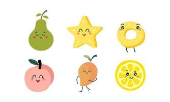 Cute fruits funny characters icon vector