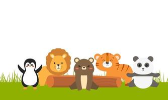 Cute jungle animals in cartoon style, wild animal, zoo designs for background illustration vector