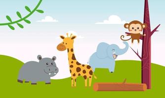 Cute jungle animals in cartoon style, wild animal, zoo designs for background illustration vector