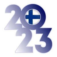 Happy New Year 2023 banner with Finland flag inside. Vector illustration.