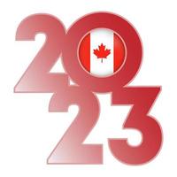 Happy New Year 2023 banner with Canada flag inside. Vector illustration.