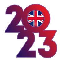 Happy New Year 2023 banner with UK flag inside. Vector illustration.