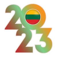Happy New Year 2023 banner with Lithuania flag inside. Vector illustration.