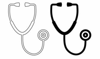 outline silhouette stethoscope icon set isolated on white background vector