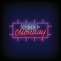 Neon Sign cyber monday with brick wall background vector