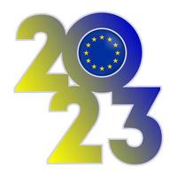 Happy New Year 2023 banner with European Union flag inside. Vector illustration.