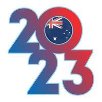 Happy New Year 2023 banner with Australia flag inside. Vector illustration.