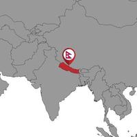 pin mapa con bandera de nepal en el mapa mundial. ilustración vectorial vector