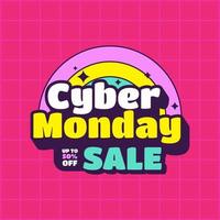 Cyber monday sale banner vector illustration wit retro style 90's design for media promotion and social media business