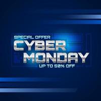 Cyber monday sale banner, gradient background vector illustration for discount event promotional product web banner and social media post