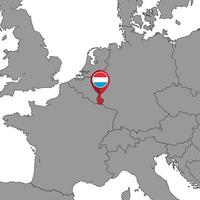 Pin map with Luxembourg flag on world map. Vector illustration.