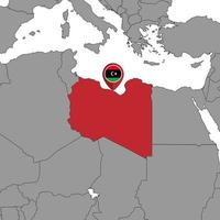 Pin map with Libya flag on world map. Vector illustration.