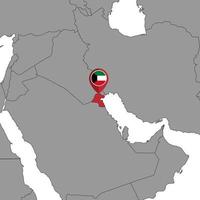 Pin map with Kuwait flag on world map. Vector illustration.