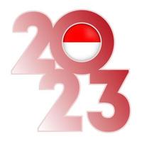 Happy New Year 2023 banner with Indonesia flag inside. Vector illustration.