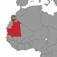 pin mapa con bandera de mauritania en el mapa mundial. ilustración vectorial vector