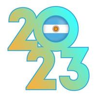 Happy New Year 2023 banner with Argentina flag inside. Vector illustration.