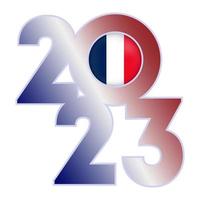Happy New Year 2023 banner with France flag inside. Vector illustration.