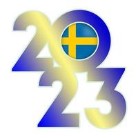 Happy New Year 2023 banner with Sweden flag inside. Vector illustration.